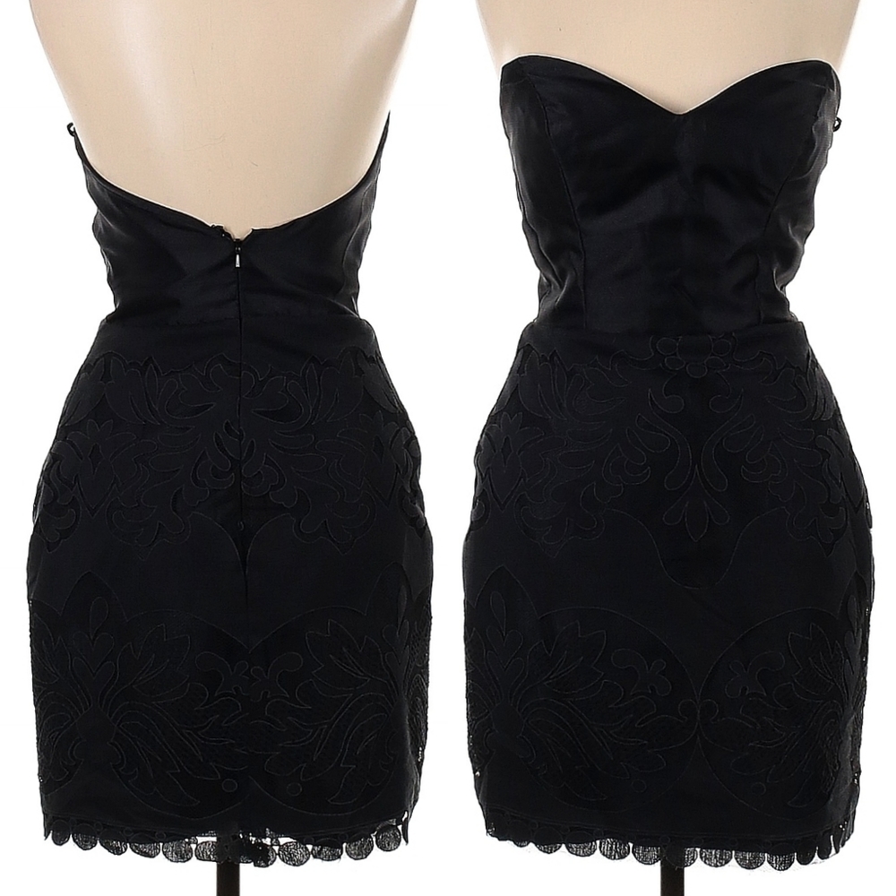 Size 10 - noir by Lazaro black jacquard embroidered cocktail strapless dress